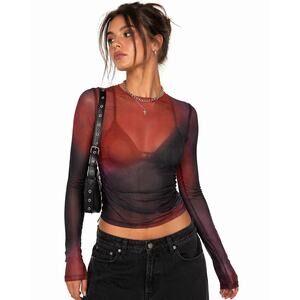 MICAS Mesh Ombre Long Sleeve Top Sheer Grunge Y2K Fairy Goth S